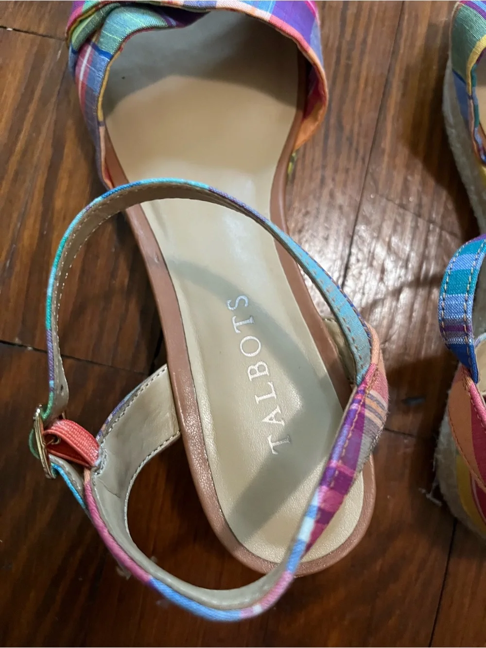 Talbots Multicolor Madras Plaid Open-Toe Slingback Espadrille Sandals